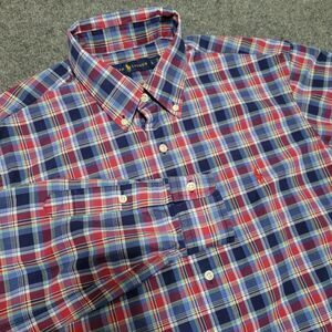 Ralph Lauren Shirt Men's L Blue Red Plaid Pony Long Sleeve Cotton Button Down